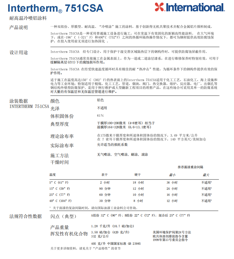 Intertherm 751CSA耐高温冷喷铝涂料阿克苏