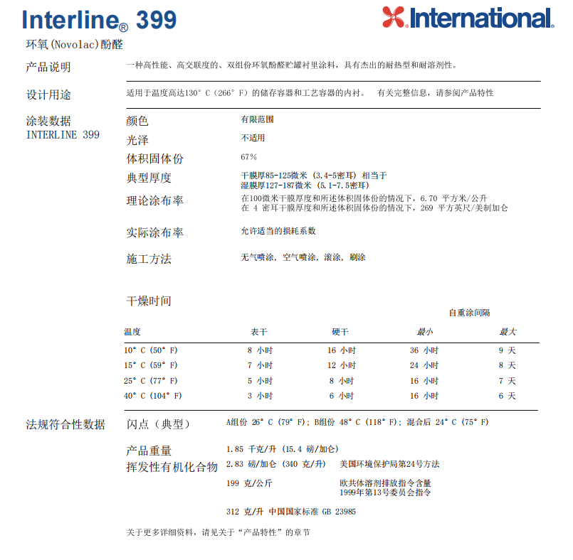 Interline 399环氧(Novolac)酚醛防腐涂料