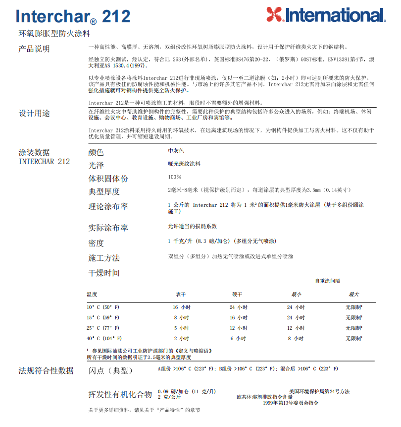 Interchar 212环氧膨胀型防火涂料防火油漆