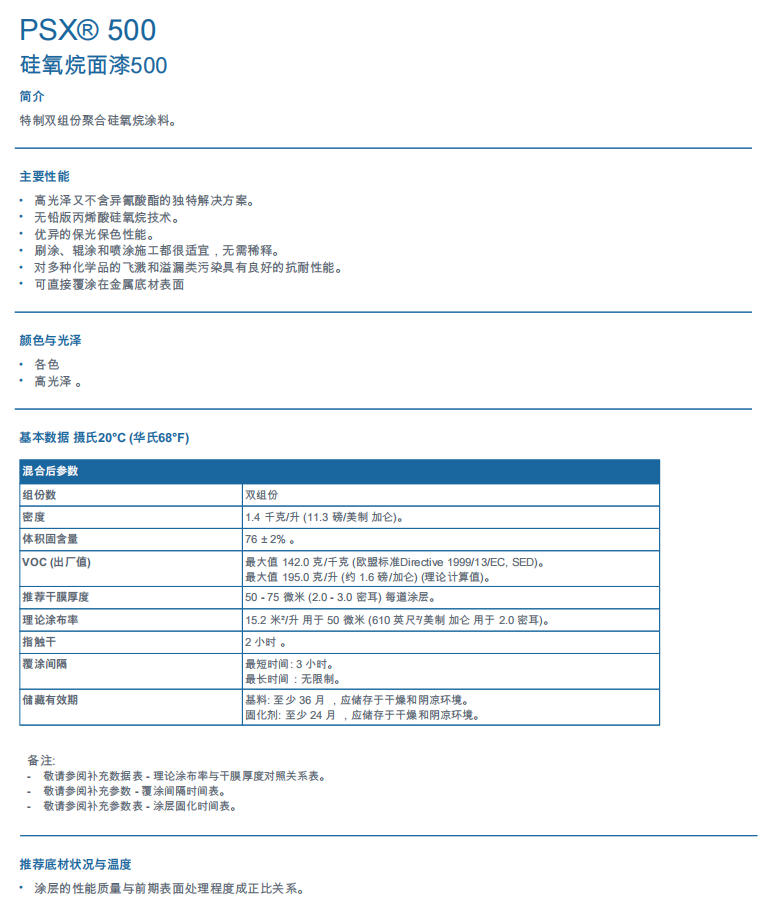PSX 500聚硅氧烷面漆(高耐候、高固体分)
